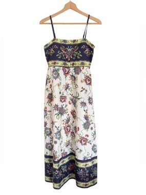 Siena Square-Neck Border-Print Floral Spaghetti Strap Boho Maxi Dress size 6